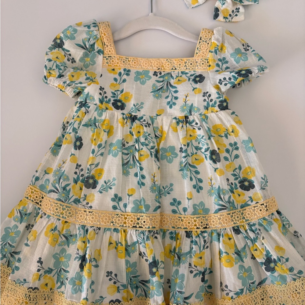 Jolie Floral Kids Dress - Yellow and Blue